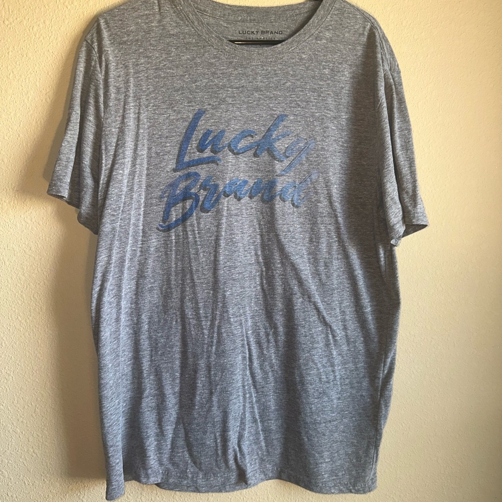 Lucky Brand Heather Gray Tee with Blue Logo